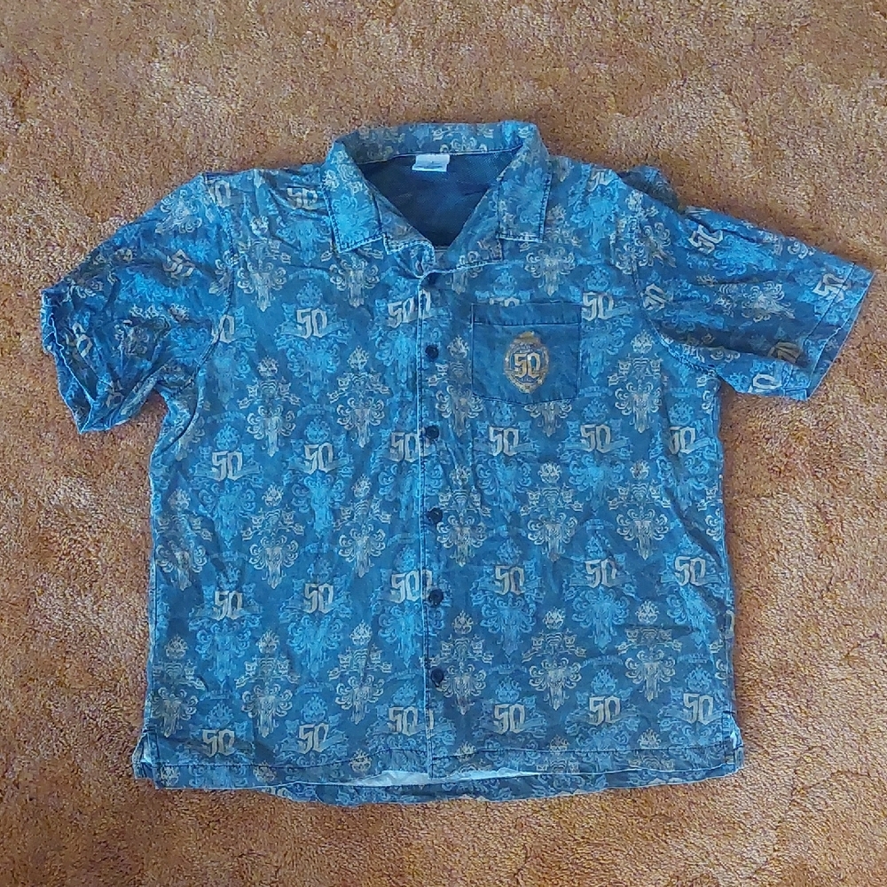Haunted Mansion 50 Years Grayish and Gold Casual Button Down Shirt Disney
